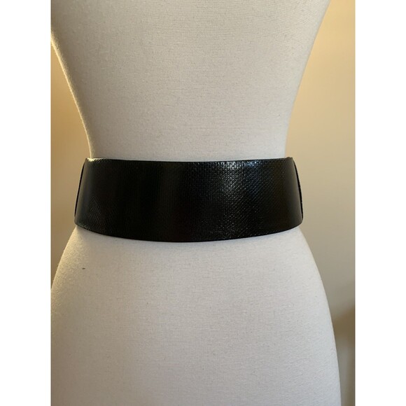 Judith Leiber Black Snakeskin Wide Belt Expandable Gold Bow Buckle Rare main image 8